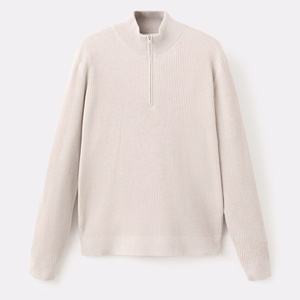 Pull jacquard à col rond avec fermeture éclair, manches longues, décontracté, unisexe, cardigan en tricot d'automne - Product Image 1