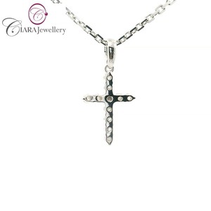 COLGANTE CRUZ DE DIAMANTE NATURAL ORO BLANCO SOILD ELEGANTE 18K AU750 - Product Image 3