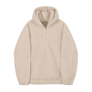 Sweat à capuche demi-zip en polaire Sherpa pour homme, conception personnalisée OEM, chaud et respirant - Product Image 3