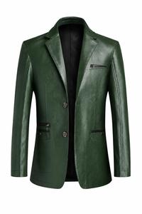 Unisex <b>Brown</b> PU <b>Leather</b> Blazer Slim Fit Stand Collar Single Breasted Waterproof High Street <b>Jacket</b> with Zippers Satin Lining - Product Image 5