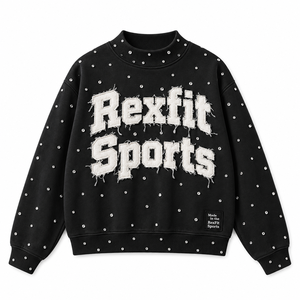 Sweat-shirt unisexe à col montant avec strass, motif lettre appliqué personnalisé, coupe décontractée, pull tricoté sur mesure, vêtement d'automne - Product Image 1