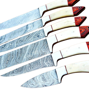 Ensemble de 6 couteaux de chef en acier Damas faits à la main avec manches en os de chameau, couteaux professionnels de cuisine pour trancher, hacher et couper - Product Image 4