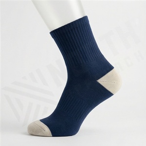 Crew <b>Socks</b> Solid Navy Blue Cotton Knitted Breathable Casual Daily Wear Adult Spring Standard Thickness - Product Image 3