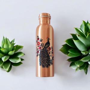 Bouteille d'eau en cuivre pur imprimée paon, faite à la main, ayurvédique, anti-fuite, écologique, réutilisable, bien-être - Product Image 3