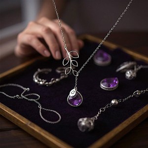 Collier en argent améthyste, rhodium mat, pendentif vintage en forme de branche et de goutte d'eau violette, bijoux artisanaux en pierres précieuses, cadeau pour fiançailles et fêtes - Product Image 3