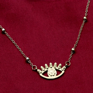 Collar de Plata de Ley 925 Bañado en Oro con Ojo Turco y Dije de Pestaña con Circonita Transparente, Cadena de Cuentas Satélite, Joyería al por Mayor - Product Image 3