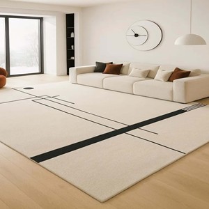 Minimalist Handtufted Wool Area <b>Rug</b> <b>Cream</b> & Black Geometric Line Modern Design Contemporary Living Room Carpet <b>Large</b> Custom <b>Rug</b> - Product Image 3