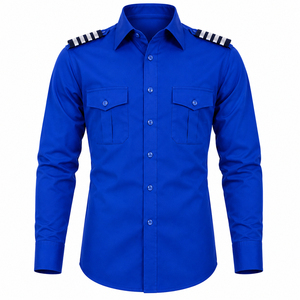 Camisa de Uniforme de Guardia Azul Rey para Hombre, Manga Larga, Cuello Camisero, Color Sólido, Transpirable, Poliéster/Algodón, Fusión sin Costuras - Product Image 3