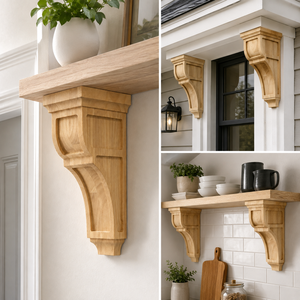 Corbel en bois massif naturel, support décoratif en bois pour étagère murale, garniture de fenêtre, encadrement de porte, décoration intérieure et extérieure - Product Image 5