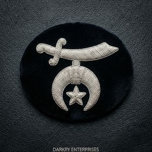 Handmade Bullion Wire Embroidery Scimitar and Crescent Patch Silver <b>Thread</b> Star Emblem for Masonic Regalia and Velvet Cap Badges - Product Image 1