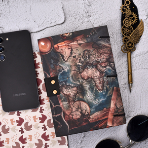 Carnet de notes A5 en papier fait main, style carte ancienne, journal écologique |   Journal d'écriture recto-verso de 100 pages avec serrure en métal, thème explorateur - Product Image 2