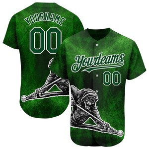 Maillot de baseball personnalisé Yourteams en Spandex/Coton, imprimé végétal 3D, vert 00, unisexe adulte, manches courtes, col en V, boutons sur le devant, séchage rapide - Product Image 3