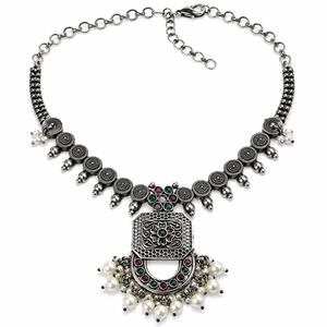 ARTS JEWELS Conjunto de Collar y Pendientes Nupcial Bohemio Vintage, con Engaste de Circonita en Bisel de Latón, Joyería de Diseño Colgante para Parejas, Bañado en Rodio - Product Image 1