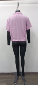 Women's <b>Pink</b> Short Sleeve <b>Crop</b> <b>Top</b> Button Down Shirt Solid Color Casual Spring Summer Poplin Blouse Regular Fit - Product Image 2