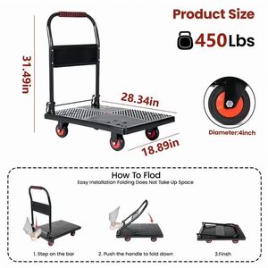 Carrello Pieghevole Portatile in Acciaio per Carichi Pesanti, Capacità 450 Libbre, Carrello Utilitario con Ruote - Product Image 3