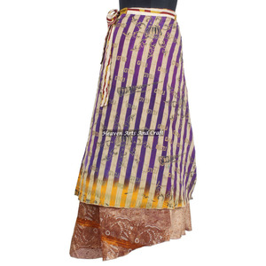 Beautiful Women Modest <b>Wrap</b> <b>Skirt</b> Women Wear Vintage Silk Sari Long Length <b>Wrap</b> Around <b>Skirt</b> 2 Layer Reversible Magic 38" Sarong - Product Image 2