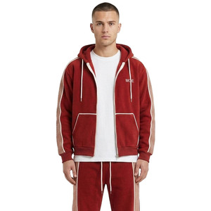 Custom Heavy Fleece Casual Print Boxy Fit Zip Up Hoodies <b>Sweatpants</b> <b>Sets</b> Side Stripe Pattern Breathable Sportswear Gym Outfits - Product Image 4