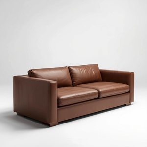 Sofá Contemporáneo en Cuero Vacuno Genuino con Brazos Acolchados y Estructura de Madera para Interiores Modernos, Muebles de Sala de Estar - Product Image 1