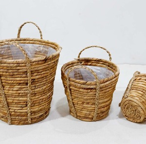 Juego de Cestas para Plantas de Jacinto de Agua Tejidas a Mano con Asas y Revestimiento de Plástico - Product Image 3