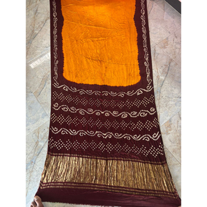Sari Tradicional Indio de Seda Bandhani para Mujer, Teñido a Mano, Estilo Tie Dye, Étnico, para Diwali, Bodas, Fiestas, Tela Suave, Ropa Festiva - Product Image 1