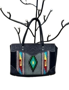 Sac à bandoulière en laine pour femme avec poignée en cuir usiné Style aztèque - Product Image 2