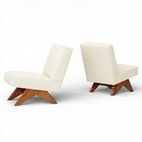 Fauteuil lounge sans accoudoirs de style nordique en lin de luxe, design moderne du milieu du siècle, pieds en bois massif en forme de V, écologique, durable, rembourré en coton