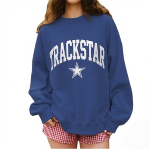 เสื้อสเวตเชิ้ตคอกลมโอเวอร์ไซส์สีน้ำเงินรอยัลสำหรับผู้หญิง ปักลาย Trackstar ผ้าฟลีซหนานุ่ม - Product Image 1