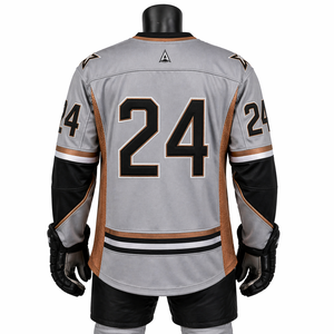 Camiseta de Hockey sobre Hielo Personalizada para Hombre, Tejido Ligero de Poliéster, Uniforme de Equipo, Color Gris Acero, Cobre, Negro, Transpirable - Product Image 3