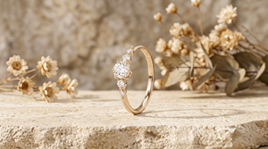 Round Cut Five Stone Engagement <b>Ring</b> 14K Gold Moissanite Cluster <b>Ring</b> - <b>Dainty</b> Round Diamond Stackable Band - Product Image 4