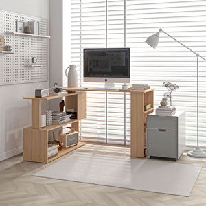 Modern 360 Degrees Rotating L-Shaped Maple <b>Computer</b> Desk Adjustable 360-degree Corner PC Desk Storage Shelves for Home <b>Office</b> - Product Image 2