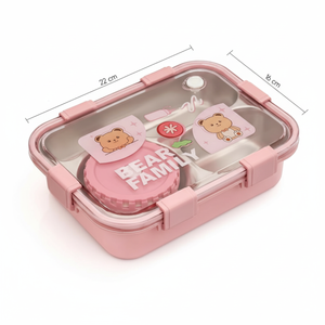 Cute Bear Stainless Steel <b>Lunch</b> <b>Box</b> with Spoon 2 Compartments Leak Proof Bento <b>Box</b> for <b>Children</b> stainless steel <b>lunch</b> <b>box</b> - Product Image 2