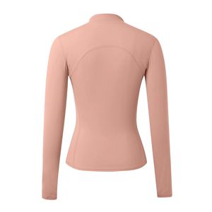 Veste de yoga pour femme à manches longues, col montant, très élastique, couleur pêche, fermeture éclair intégrale, coupe ajustée, pour le sport et l'entraînement - Product Image 3
