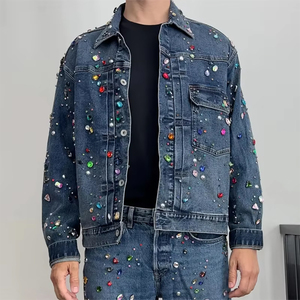 High Quality Men's Custom Winter Outdoor Denim <b>Jacket</b> 100% Cotton <b>Rhinestone</b> Waterproof Breathable Quick Dry Windproof Crew Neck - Product Image 1