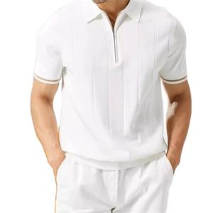 Polo d'été à demi-fermeture éclair pour homme T-shirt décontracté en tricot à manches courtes en soie de glace avec col roulé en toile à motif solide - Product Image 3