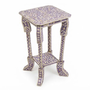Green <b>Mosaic</b> Bone Inlay Stool Round Accent Side <b>Table</b> With Stainless Steel Metal Base Luxury Indian Living Room Furniture Stool - Product Image 3
