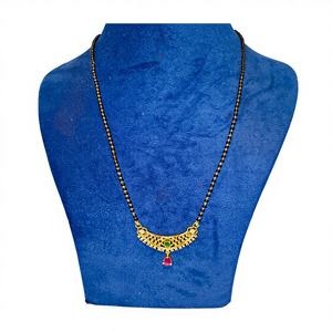 Auténtico Mangalsutra de Oro Sólido de 22K para Mujer, Collar de Cuentas Negras de Oro Real con Colgante de Piedra Roja, Joyería Nupcial India - Product Image 1