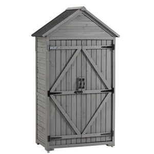Armadio da Esterno Grigio 39.56"L X 22.04"W X 68.89"H, Casetta Porta Attrezzi da Giardino in Legno con Ripiani e Chiusura a Scatto - Product Image 1
