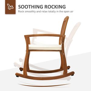 Sedia a dondolo da esterno Tranquil in legno di acacia con cuscino tonalità teak per uso in giardino - Product Image 4