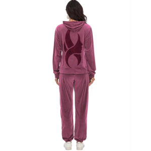 Ensemble de survêtement en velours rose pour femmes, 2 pièces, avec logo brodé personnalisé en strass, pantalon et sweat à capuche en velours - Product Image 4