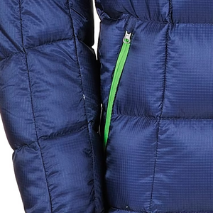 Veste matelassée à capuche bleue pour homme avec doublure verte, coupe-vent, hiver, décontractée, logo sur le devant, rembourrage en polyester, fermeture éclair - Product Image 3