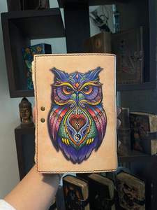 Journal en cuir vintage fait main - Carnet Mandala Hibou imprimé UV avec papier à bords festonnés et reliure cousue pour cadeaux et croquis - Product Image 5