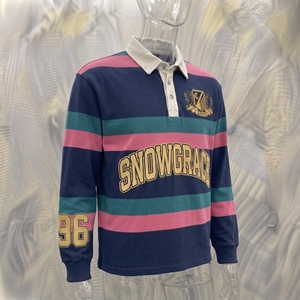 Chemise Snowgrace à rayures courtes respirante avec logo brodé, col en V, col rabattu, unisexe, adulte, coupe décontractée, toutes saisons - Product Image 2