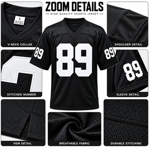 Camiseta de Fútbol Americano Negra Personalizada para Hombre, Manga Corta, Estampado en Relieve, Absorbe la Humedad, Números de Equipo, Corte Regular para Adultos, Verano - Product Image 5