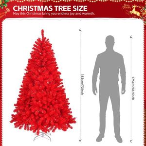 6 FT Unlit Hinged Christmas Pine <b>Tree</b> with 800 Branch Tips and Sturdy Metal <b>Stand</b> Red Artificial Christmas <b>Tree</b> - Product Image 3