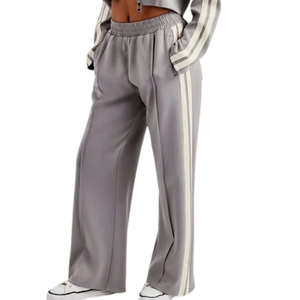 <b>Womens</b> Cropped Full Zip Tracksuit Set Stand Collar Sleeve <b>Stripes</b> Wide Leg <b>Trousers</b> Drawstring Waist Two Piece Streetwear Outfit - Product Image 5