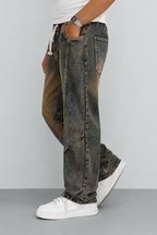 Jean en denim bleu décontracté pour homme, écologique, résistant à la décoloration, déchiré, coupe large, ample, en coton de poids moyen - Product Image 3
