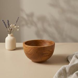 Bol de service rustique artisanal en bois d'acacia naturel non traité, classique, pour fruits, salades, collations, cuisine, table, maison, salle à manger - Product Image 5