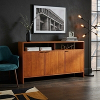 Buffet moderne en teck naturel avec étagère ouverte, armoire à 3 portes, console TV, meuble de rangement pour salon