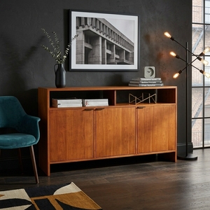 Buffet moderne en teck naturel avec étagère ouverte, armoire à 3 portes, console TV, meuble de rangement pour salon - Product Image 6