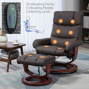 Poltrona Reclinabile Girevole con Massaggio in Ecopelle Marrone e Poggiapiedi, Controllo Remoto e Maniglia Manuale con Funzione Elettrica per il Massimo Comfort Domestico - Product Image 4